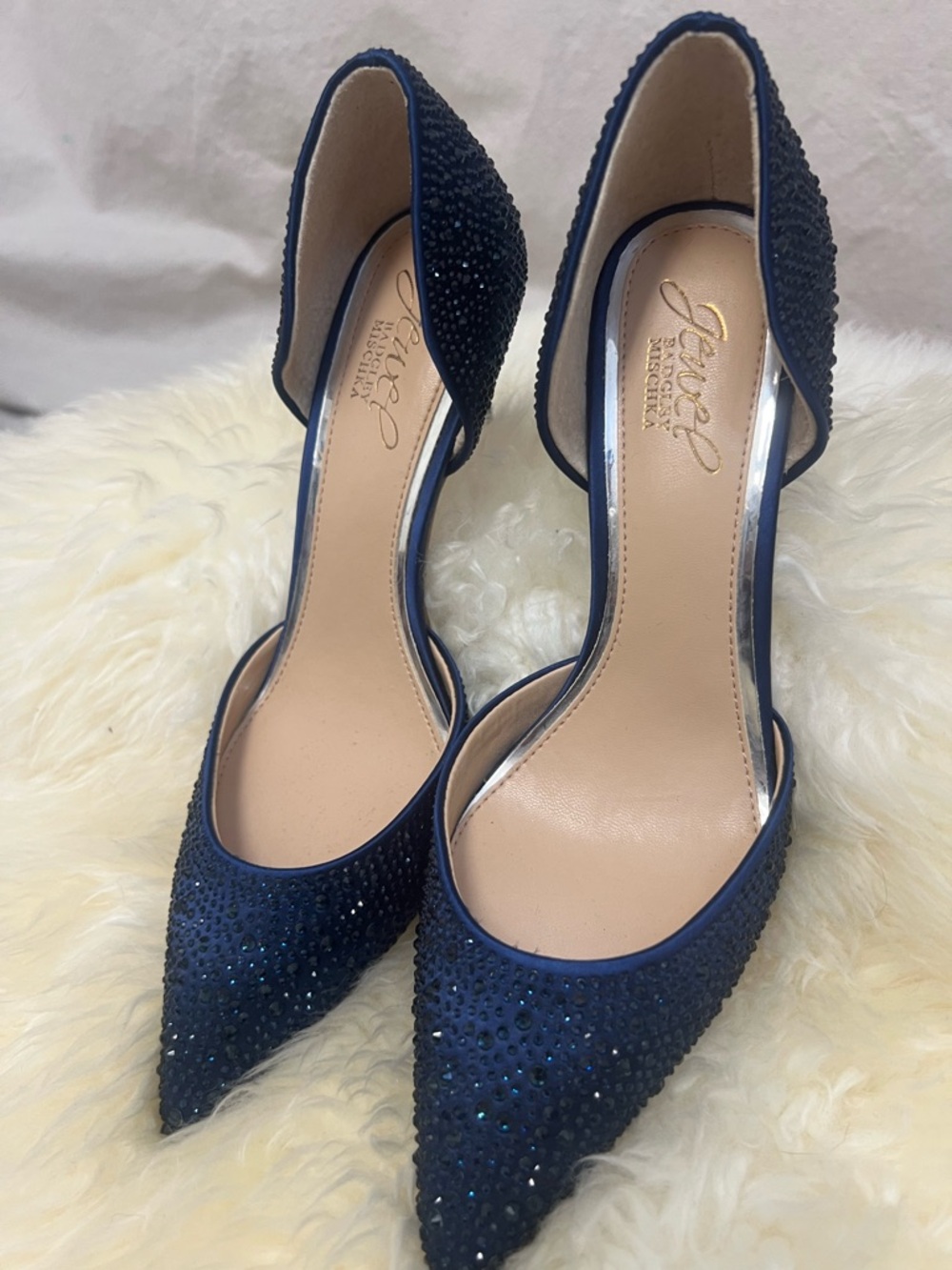 Jewel‎ Badgley Mischka Grace 2 Piece Navy Stiletto Heel Crystal Accents Sz 7 - Picture 3 of 8